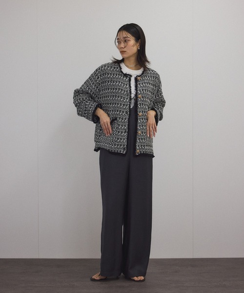 SALON adam et rope' カーディガン 「WEB限定」ツイードフリンジ