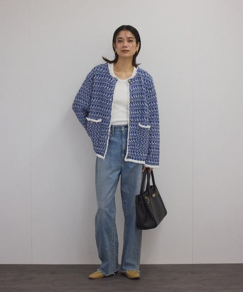 SALON adam et rope' カーディガン 「WEB限定」ツイードフリンジ