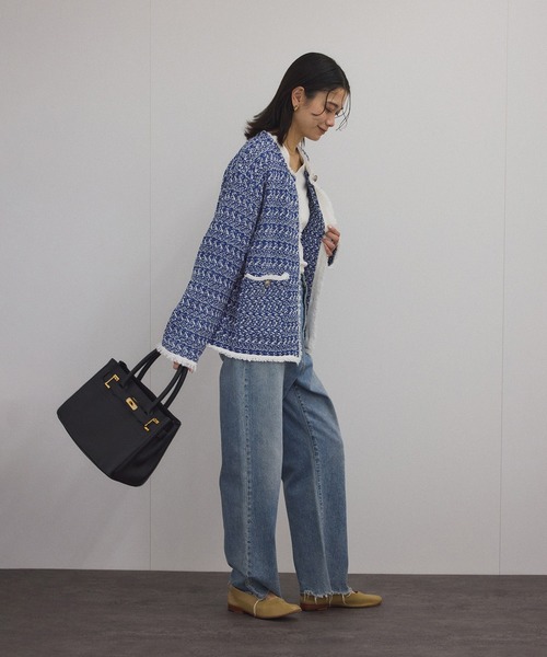 SALON adam et rope' カーディガン 「WEB限定」ツイードフリンジ