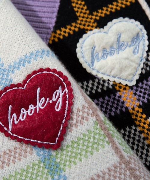 ベスト ジレ 「HOOK」for girls ハートワッペンチェック柄ニットベスト