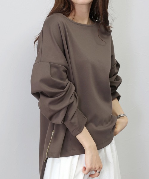 Aletta vita tシャツ ポンチサイドファスナー袖タックプルオーバー