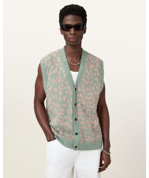 ベスト+ジレ ALL SAINTS ALLSAINTS（オールセインツ） ベスト ジレ SERGE LEOPARD JACQUARD