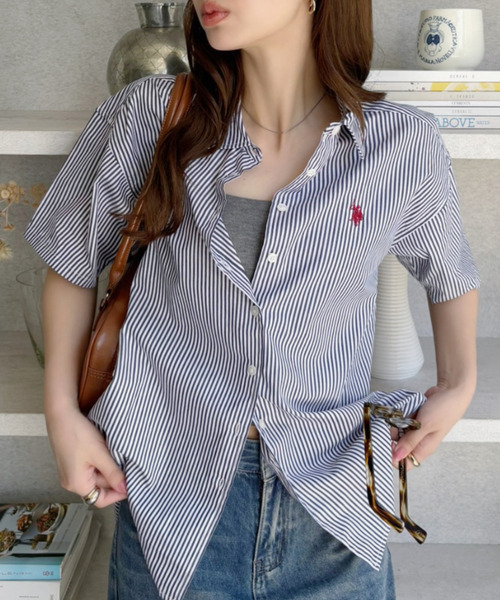 ブラウス シャツ U.S. POLO ASSN. 半袖 レギュラー チュニック シャツ レディース メンズ U.S. POLO ASSN. ブラウス シャツ 半袖 レギュラー チュニック