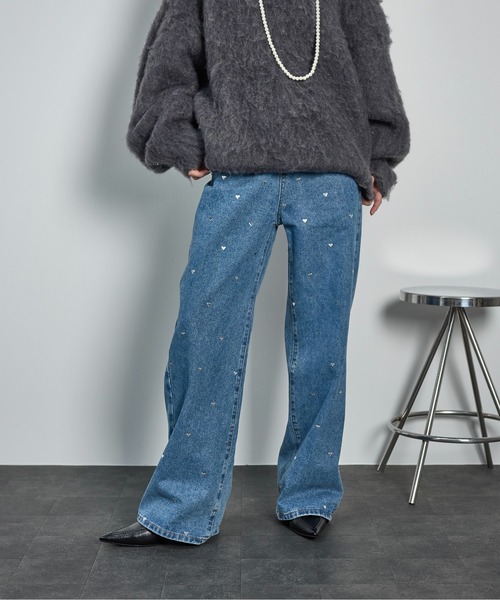 [THE YOn] обработка Denim брюки M черный женский 