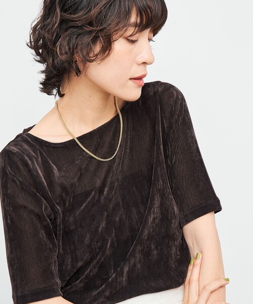 tシャツ フロッキーチュールボートネックプルオーバーカットソー レディース