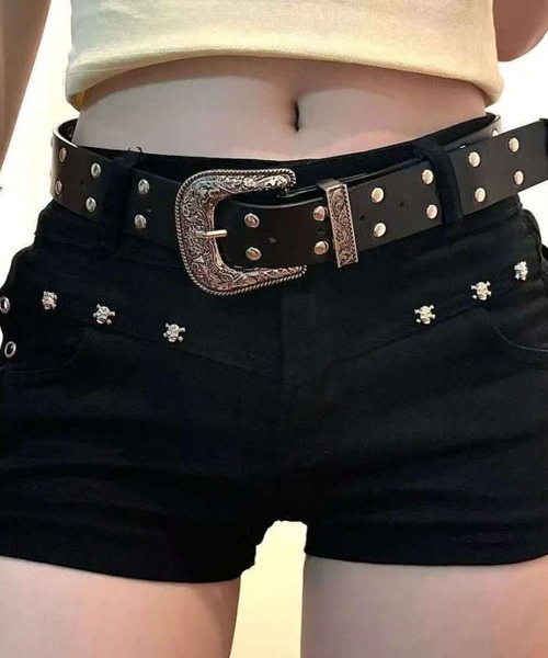 MEMECLE パンツ 「 / メメクル 」スカルスタッズ ショートパンツ