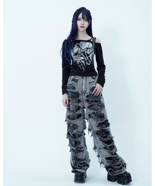 REFLEM レフレム ハイクラッシュデニムパンツ ブラック REFLEM ジーンズ デニム デニムパンツ 「REFLEM/レフレム」ハイ