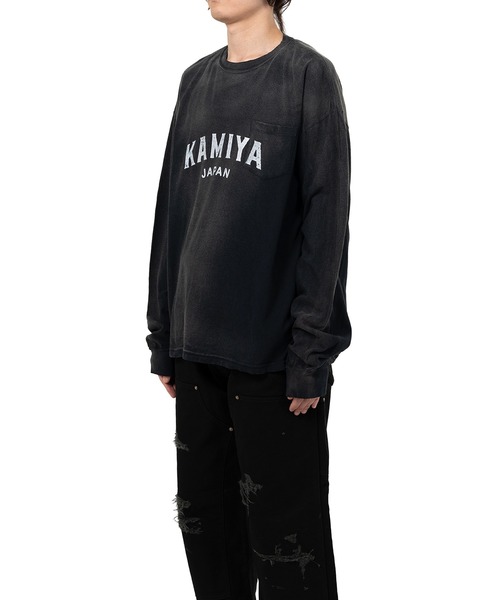 KAMIYA Tシャツ KAMIYA KAMIYA logo Distressed L/S Pocket Tee （Black） - Osaka