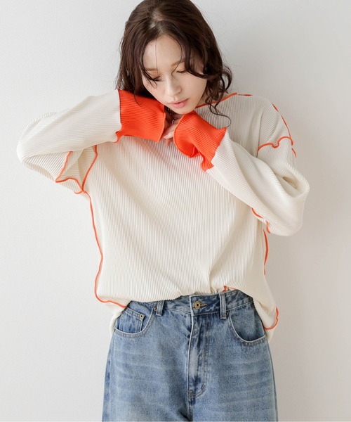 La-gemme（ラジェム） tシャツ バイカラープリーツトップス レディース