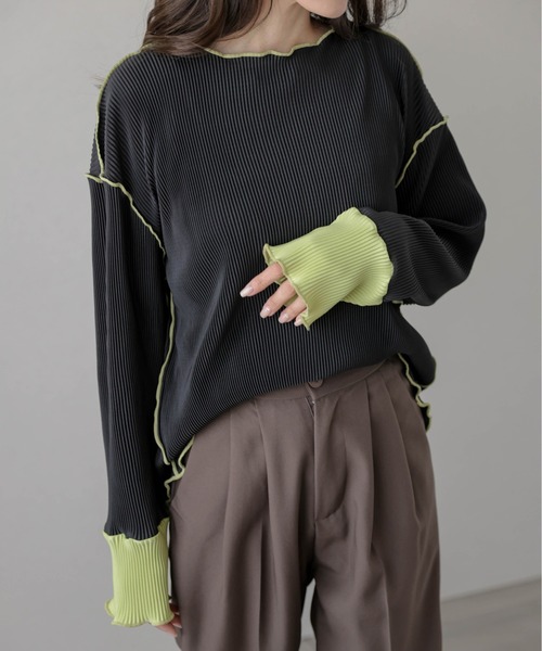 La-gemme（ラジェム） tシャツ バイカラープリーツトップス レディース