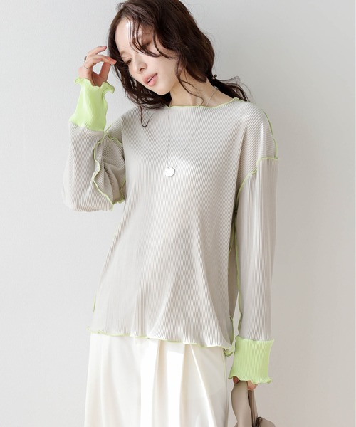 La-gemme（ラジェム） tシャツ バイカラープリーツトップス レディース