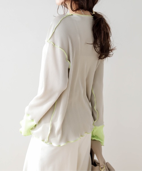 ◇プリーツストライプトップス◇ 受注制【Chikashitsu +】cropped stripe shirt (3color) – PRESSING