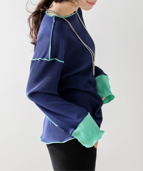La-gemme（ラジェム） tシャツ バイカラープリーツトップス レディース