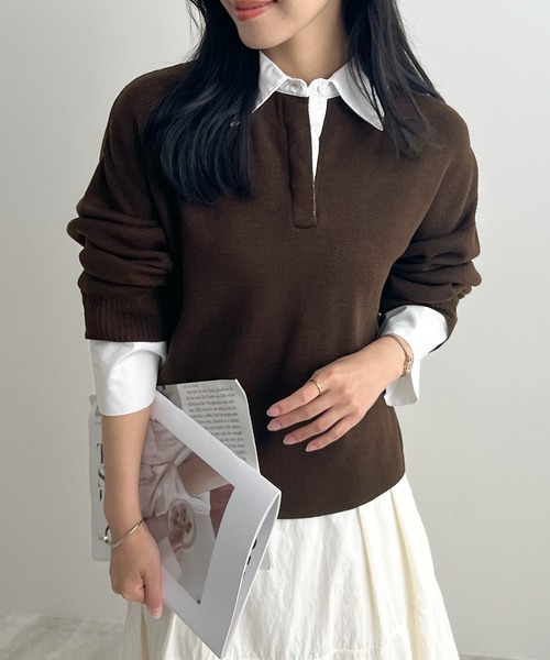 アンティーク襟コラージュニットセーター Futier Land（フューティアランド） ニット セーター シャツ襟付き