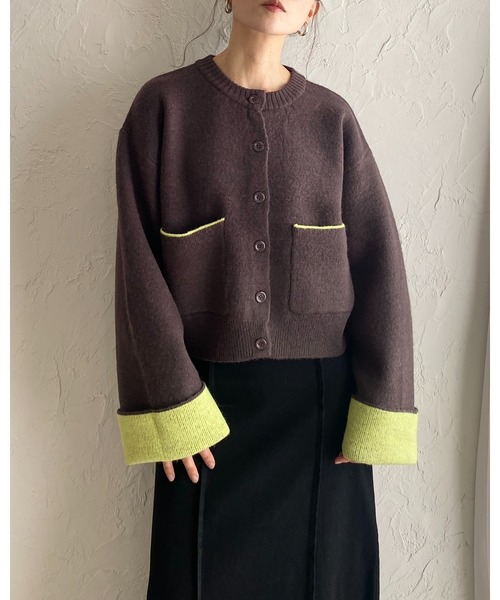 She's Closet カーディガン ショート丈長袖配色バイカラーニット