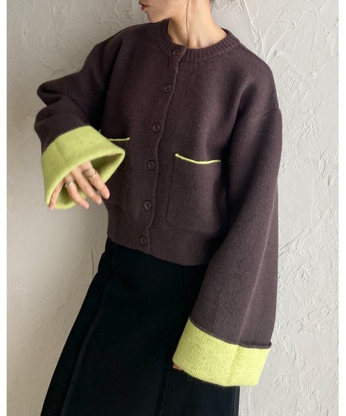 She's Closet カーディガン ショート丈長袖配色バイカラーニット