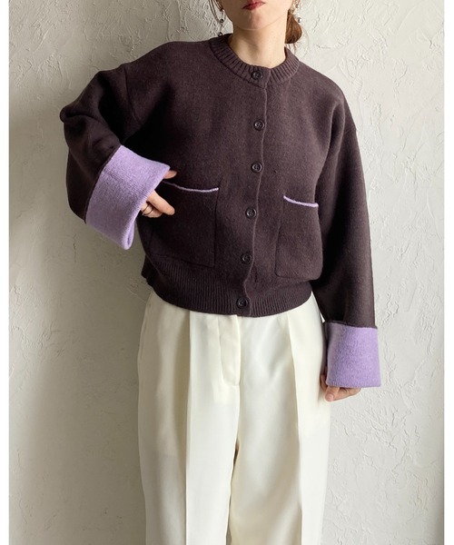 She's Closet カーディガン ショート丈長袖配色バイカラーニット