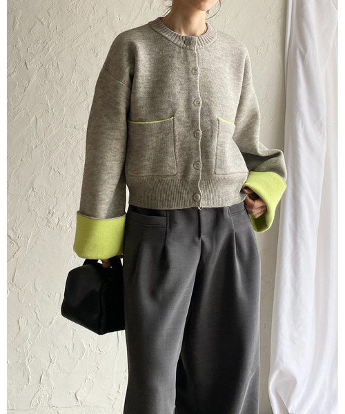 She's Closet カーディガン ショート丈長袖配色バイカラーニット