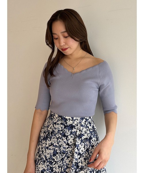 「SNIDEL」 半袖ニット FREE ブルー レディース_画像9
