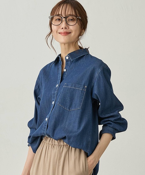 Petit Honfleur（プチオンフルール） ブラウス シャツ 襟付きデニム