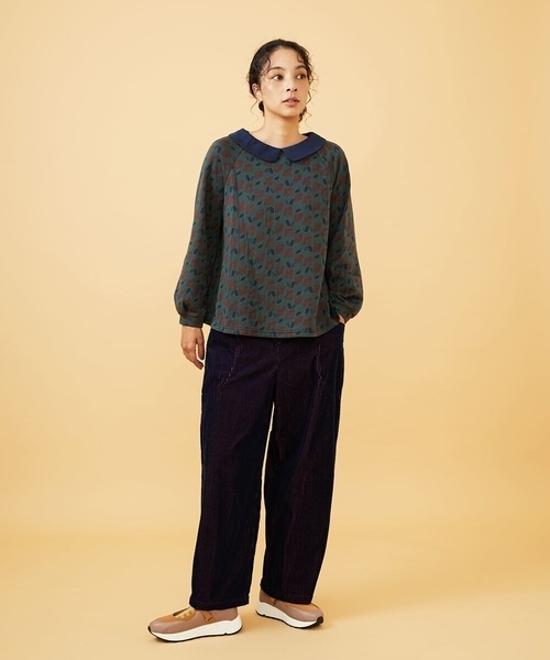 Jocomomola（ホコモモラ） tシャツ Cruce ジャカード リーフ×フラワー