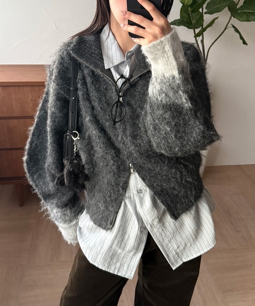 MUHET（ミュエータ） カーディガン gradation sleeve driver zip knit