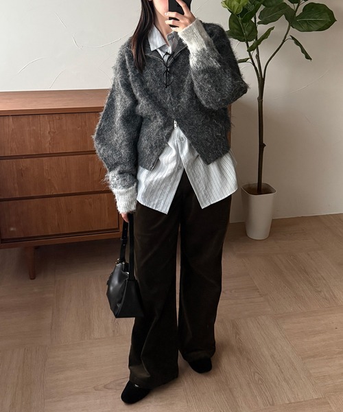 MUHET（ミュエータ） カーディガン gradation sleeve driver zip knit