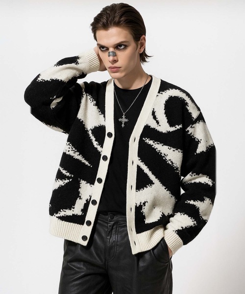 MONOCHROME カーディガン アブストラクトジャカードカーディガン