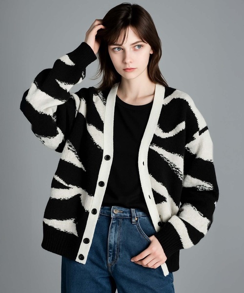 MONOCHROME カーディガン アブストラクトジャカードカーディガン