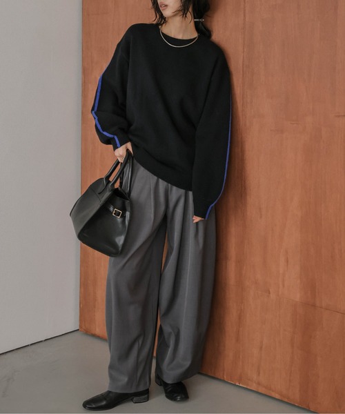 新品未使用　タグ付き　ニットプルオーバー　黒 楽天市場】ミズイロインド mizuiro ind クルーネック ワイド ニット