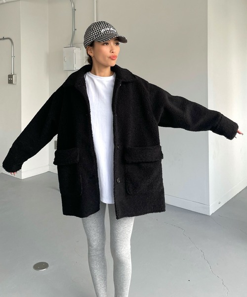 CHERI since1985 ボアジャケット 中綿 アウター CHERI since1985 ムートンコート ボアコート ステンカラーエコ