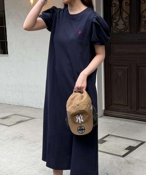 ワンピース 「U.S. POLO ASSN.」ワンポイント刺繍 バルーンスリーブ ナチュラルフレアワンピースの画像