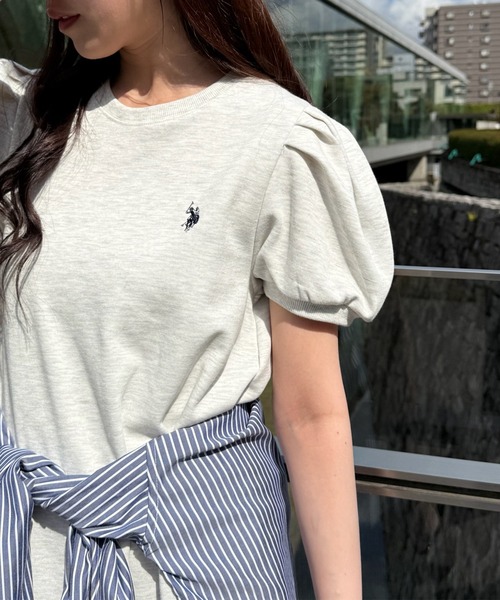 ワンピース 「U.S. POLO ASSN.」ワンポイント刺繍 バルーンスリーブ ナチュラルフレアワンピースの画像