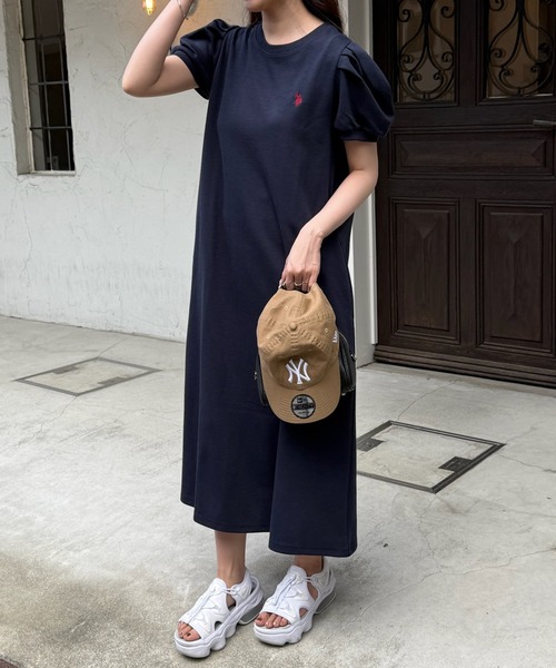 ワンピース 「U.S. POLO ASSN.」ワンポイント刺繍 バルーンスリーブ ナチュラルフレアワンピースの画像