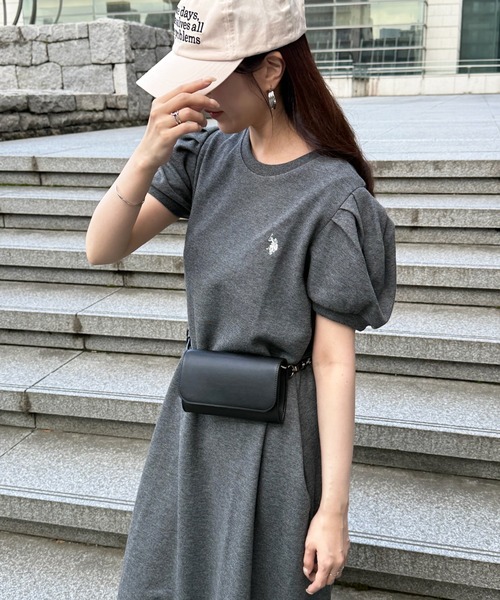ワンピース 「U.S. POLO ASSN.」ワンポイント刺繍 バルーンスリーブ ナチュラルフレアワンピースの画像