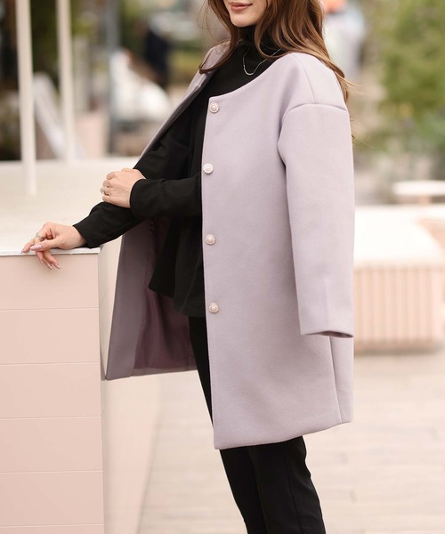 「Doula Doula」 ノーカラーコート M カーキ レディース_画像3