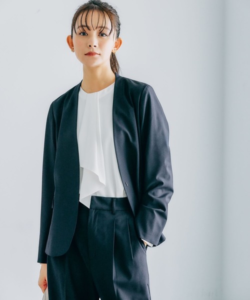 「GLOBAL WORK」 ノーカラージャケット LARGE モカ レディース_画像6