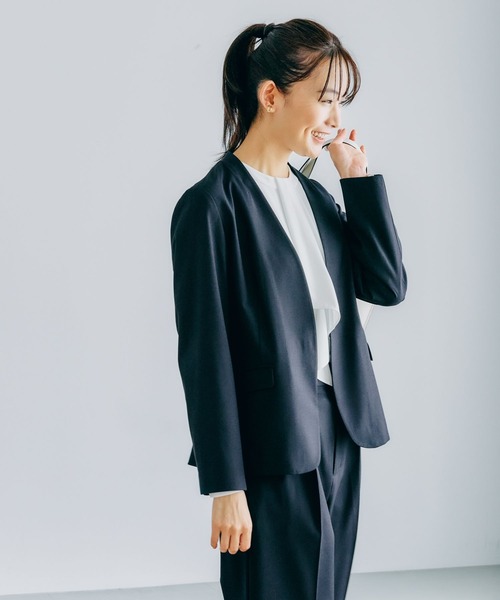 「GLOBAL WORK」 ノーカラージャケット LARGE モカ レディース_画像7