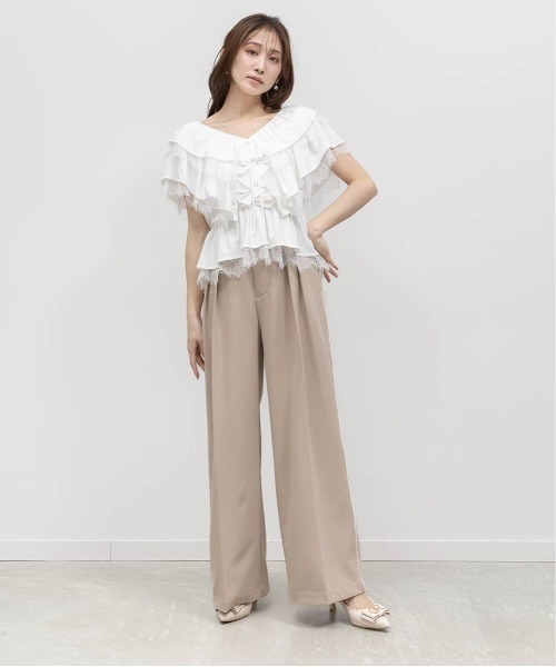 RANDA（ランダ） ワイドパンツ パンツ ラインレースタックワイドパンツ 
