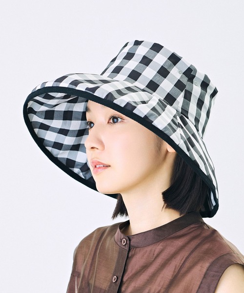 CA4LA カシラ フリル付き ギンガムチェック つば広ハット UVカット CA4LA（カシラ） uvカット 帽子 ハット VICHE 5 CH レディース