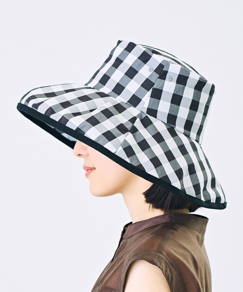 CA4LA カシラ フリル付き ギンガムチェック つば広ハット UVカット CA4LA（カシラ） uvカット 帽子 ハット 紫外線カット VICHE 5 CH