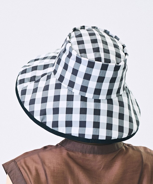 CA4LA カシラ フリル付き ギンガムチェック つば広ハット UVカット CA4LA（カシラ） uvカット 帽子 ハット VICHE 5 CH レディース
