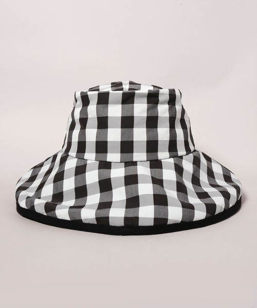 CA4LA カシラ フリル付き ギンガムチェック つば広ハット UVカット CA4LA（カシラ） 帽子 ハット uvカット 紫外線カット VICHE 5 CH
