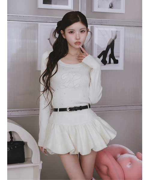 Darich♡エンブロイダリーシグネチャーDRビジューニットトップス♡ピンク Darich（ダーリッチ） ニット セーター エンブロイダリーシグネチャー