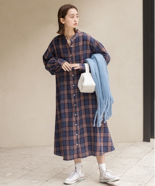 「ad thie」 長袖ワンピース LARGE ブラウン レディース_画像3