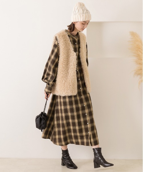 「ad thie」 長袖ワンピース LARGE ブラウン レディース_画像7