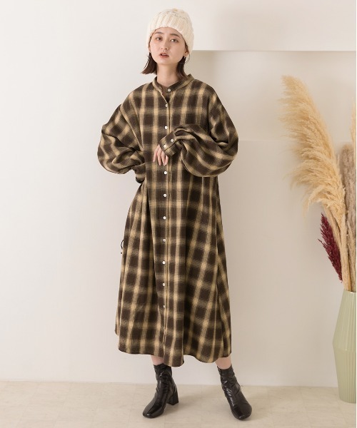 「ad thie」 長袖ワンピース LARGE ブラウン レディース_画像9
