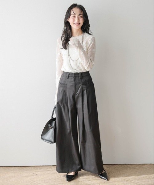 Lajour ワイドパンツ パンツ フロントポケット タックワイドパンツ