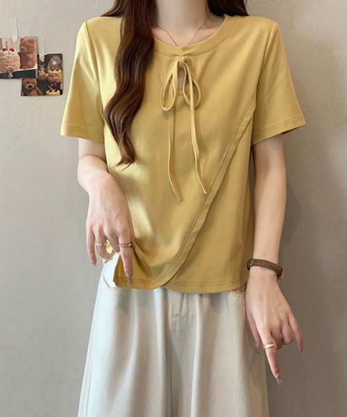 2ly2 tシャツ 半袖 リボンネック アシンメトリートップス レディース