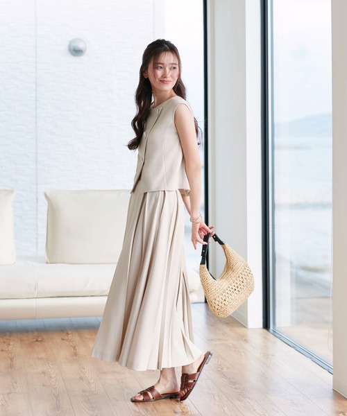萌 アシンメトリーデザインジレ 洗える レーヨンナイロン グレージュ系 ゆったり RUIRUE BOUTIQUE（ルイルエブティック） セットアップ 洗える